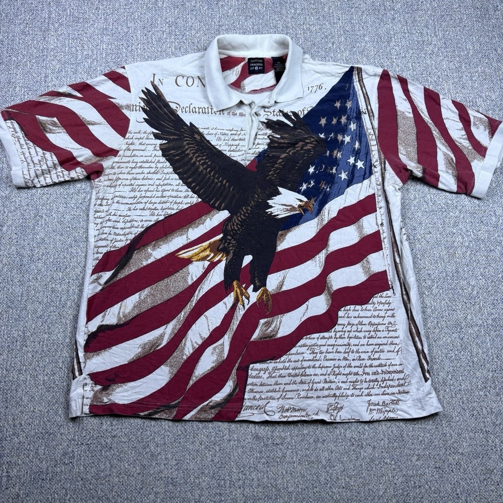 Cotton Traders Sport Declaration of Independence American Eagle Polo Shirt 2XL